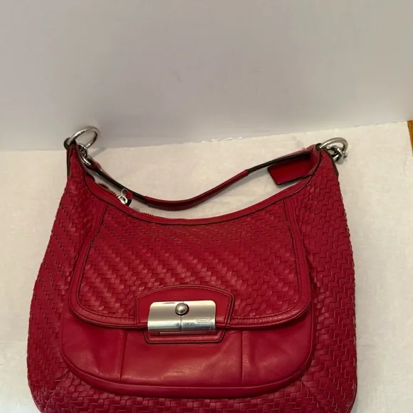 Vintage Coach 19314 Red Kristin Woven Leather Shoulder Bag Purse Hobo - Picture 6 of 13